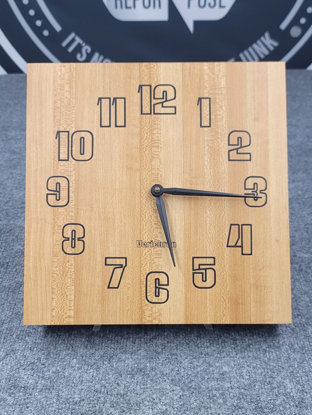 Vintage Verichron Quartz Wall Clock Square Butcherblock Mid Century Modern Japan